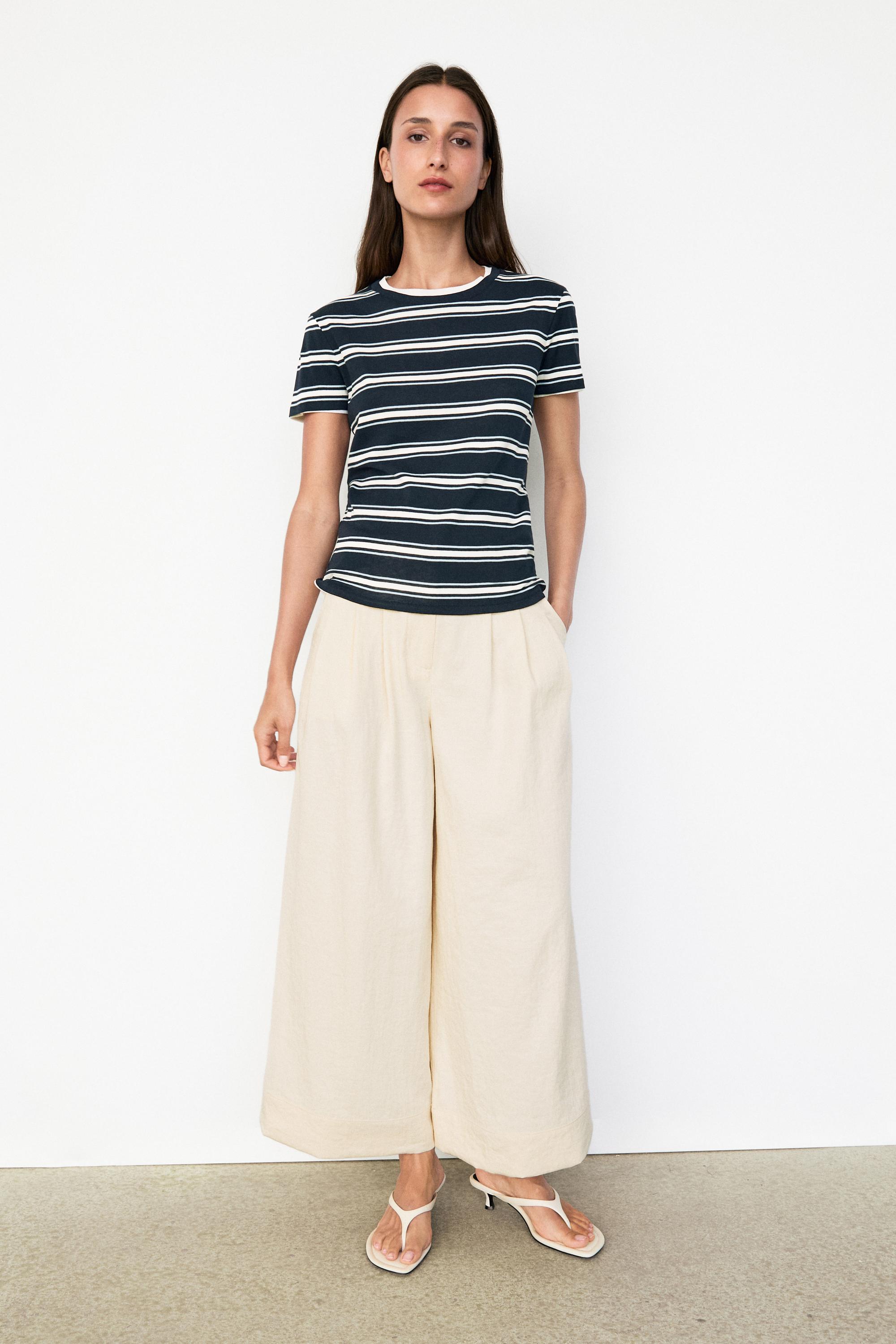 Double-layer striped short sleeve T-shirt